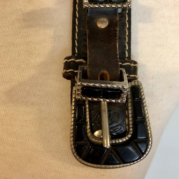 Dark-Brown Vintage Italian Tooled Leather Belt - Picture 6 of 9